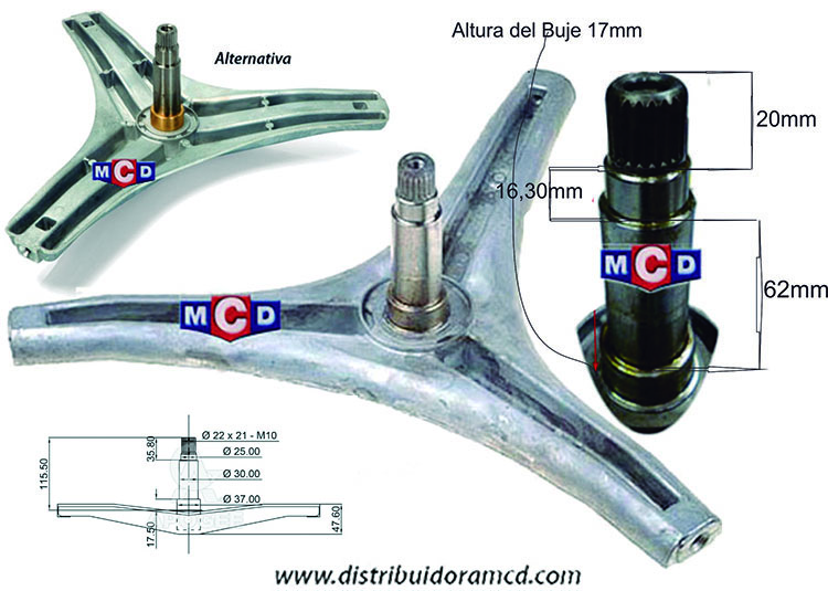 EJE LARGO SOPORTE TBOR LG F1022TDP-F1210TD